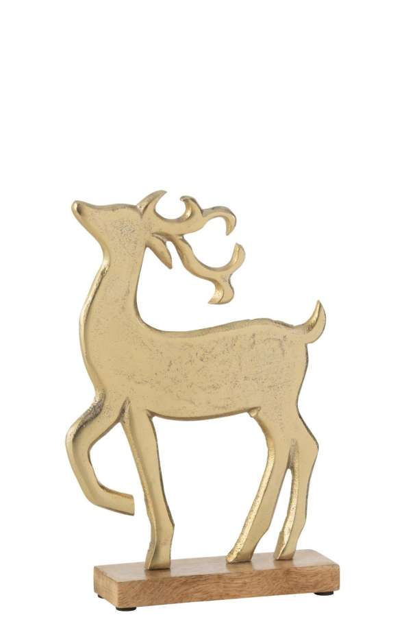 REINDEER ON BASE ALUMINIUM/WOOD GOLD LARGE