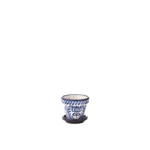 FLOWERPOT+PLATE GRANADA HANDMADE/HANDPAINTED CERAMIC COBALTO BLUE/WHITE EXTRA SMALL