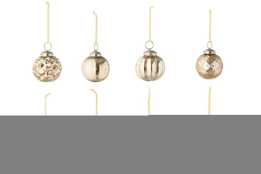 BOX OF 40 CHRISTMAS BAUBLE 8 PATTERNS GLASS GOLD COLORED