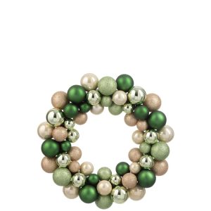 WREATH CHRISTMAS BAUBLES PLASTIC MINT GREEN/ECRU