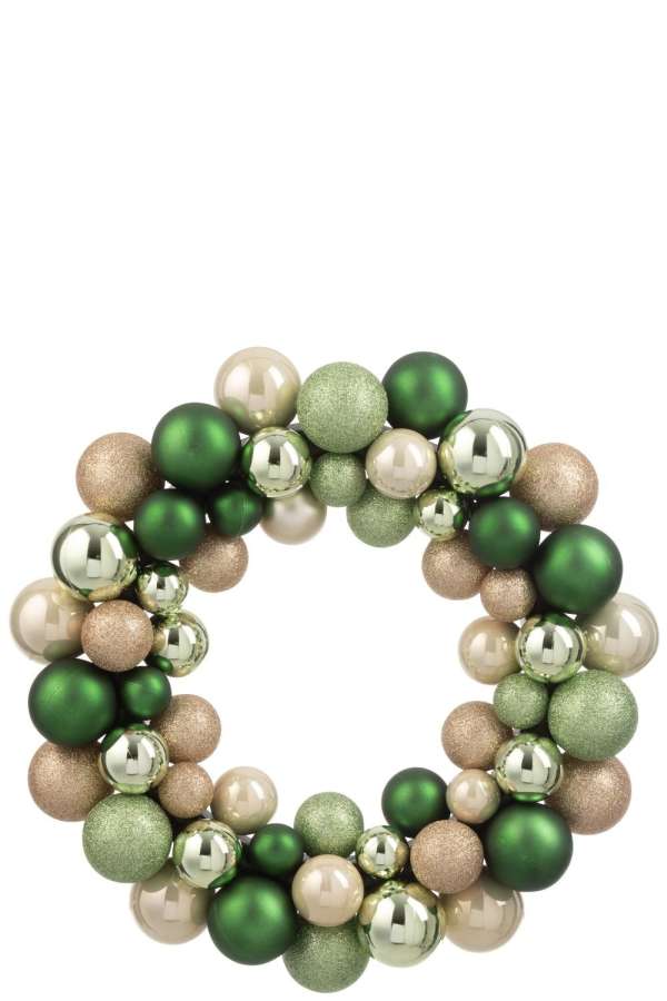 WREATH CHRISTMAS BAUBLES PLASTIC MINT GREEN/ECRU