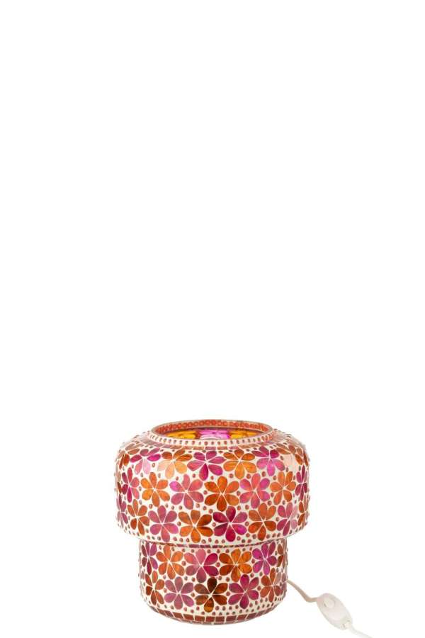 TABLE LAMP MOSAIC GLASS DARK PINK/ORANGE SMALL