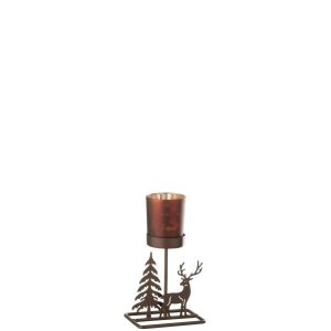 TEALIGHT HOLDER WINTER IRON RUST BROWN/BROWN