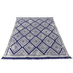 RUG ORIENTAL PATTERN COTTON BLUE/WHITE