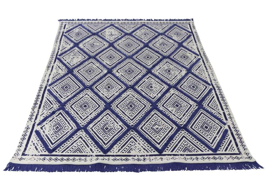 RUG ORIENTAL PATTERN COTTON BLUE/WHITE