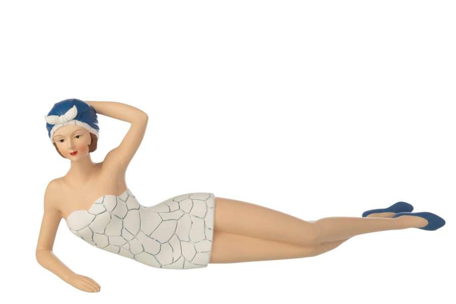 WOMAN SWIMSUIT + LYING POLYRESIN WHITE