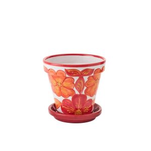 FLOWERPOT CERAMIC ORANGE/WHITE MEDIUM