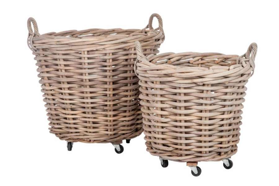 SET 2 BASKETS ROUND+HANDLE REED NATURAL 75X60CM