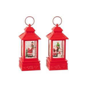 WATER GLOBE LANTERN SANTA CLAUS PLASTIC CHRISTMAS RED ASSORTMENT OF 2