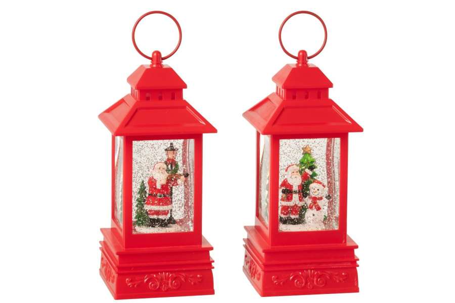 WATER GLOBE LANTERN SANTA CLAUS PLASTIC CHRISTMAS RED ASSORTMENT OF 2