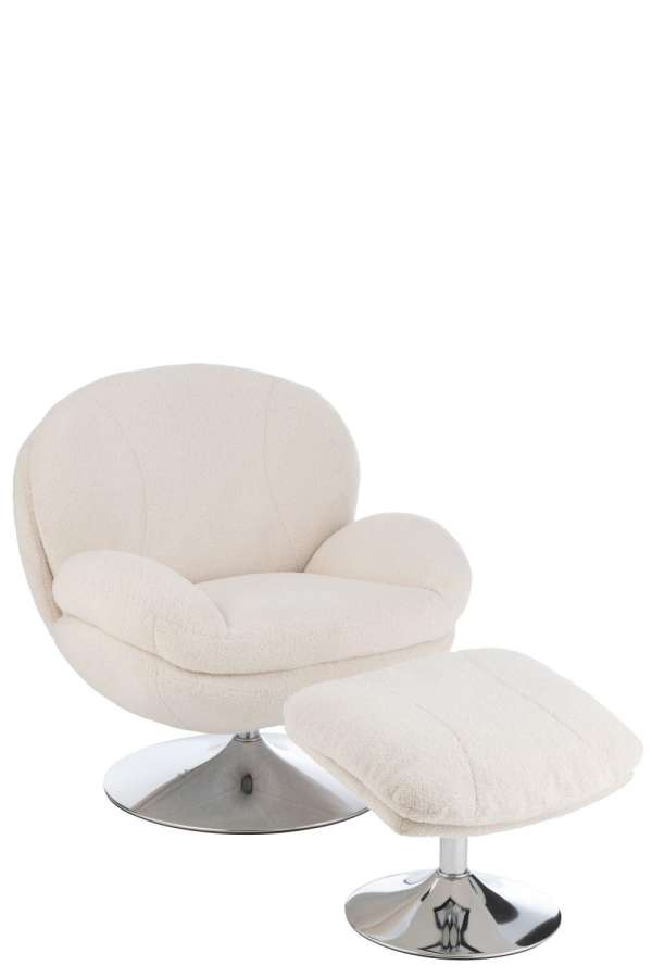 RELAX CHAIR + FOOTSTOOL LAY METAL/PLYWOOD CREAM/SILVER