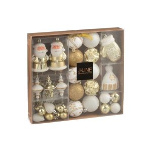 BOX OF 45 CHRISTMAS BAUBLE PLASTIC WHITE/GOLD COLORED