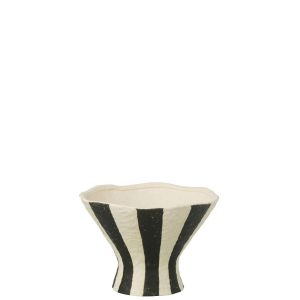 VASE STRIPED STONEWARE OFF-WHITE/BLACK SMALL