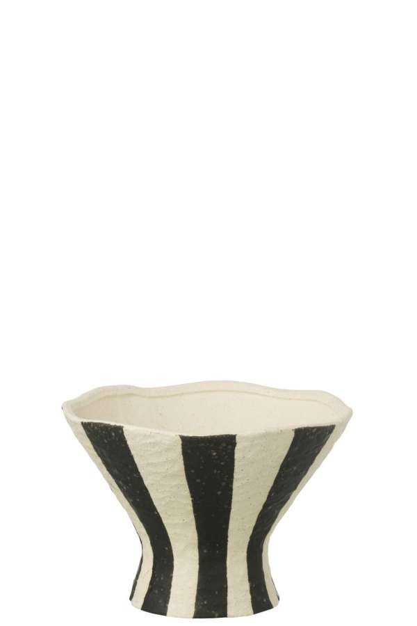 VASE STRIPED STONEWARE OFF-WHITE/BLACK SMALL