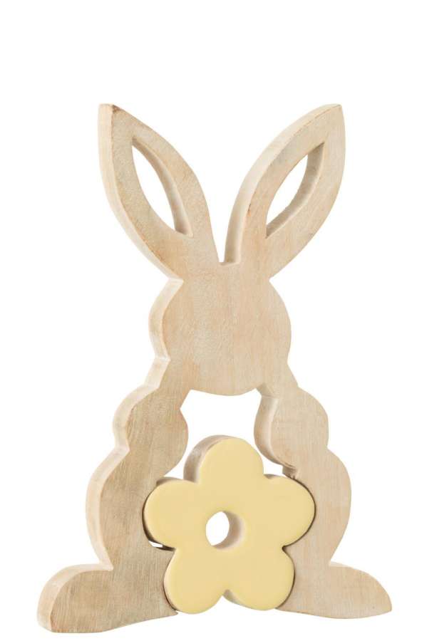 BUNNY WITH FLOWER IN THE MIDDLE WOOD YELLOW LARGE