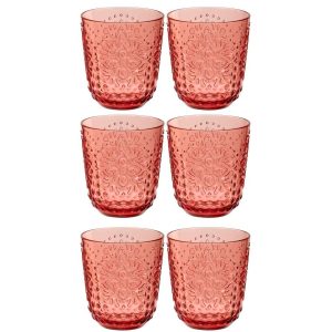 BOX OF 6 DRINK GLASS PLASTIC RED