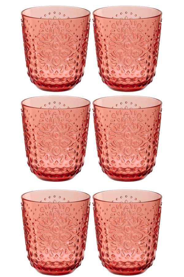 BOX OF 6 DRINK GLASS PLASTIC RED
