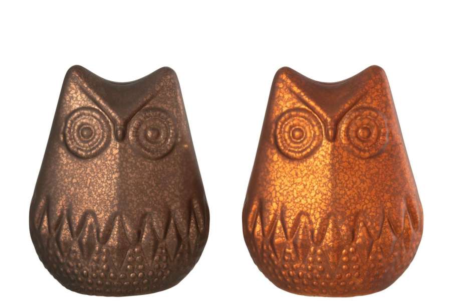 OWL LED GLASS DARK BROWN/RUST BROWN ASSORTMENT OF 2
