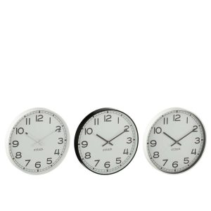 WALL CLOCK ROUND PLASTICWHITE/BLACK LARGE ASSORTMENT OF 3