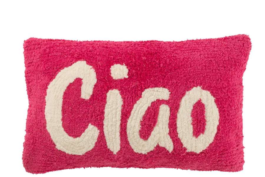 CUSHION CIAO TUFTED COTTON PINK/WHITE