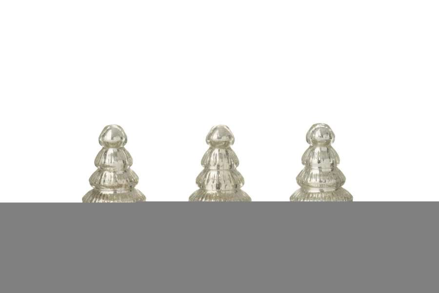 BOX OF 3 TREE LED RIBBED GLASS SILVER COLORED