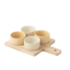 TAPAS SERVICE 4 SETS+WOOD TRAY WINDOWBOX CREAM/WHITE