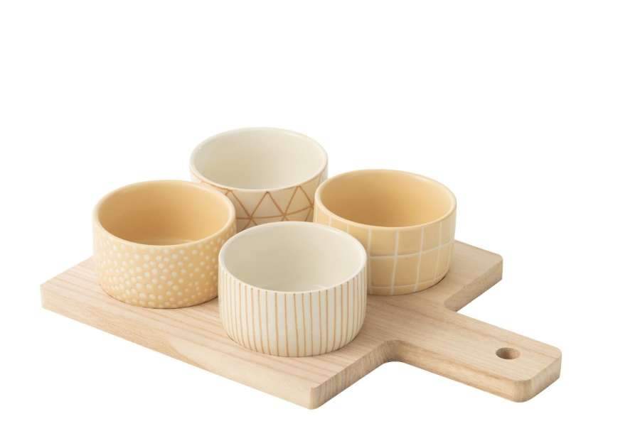 TAPAS SERVICE 4 SETS+WOOD TRAY WINDOWBOX CREAM/WHITE