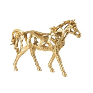 HORSE RUNNING POLYRESIN GOLD COLORED LARGE