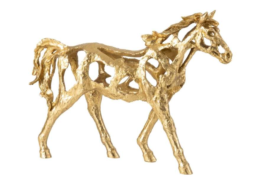 HORSE RUNNING POLYRESIN GOLD COLORED LARGE