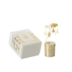 SCENTED CANDLE CAROUSEL SURPRISE WINDOW WAX WHITE/GOLD COLORED