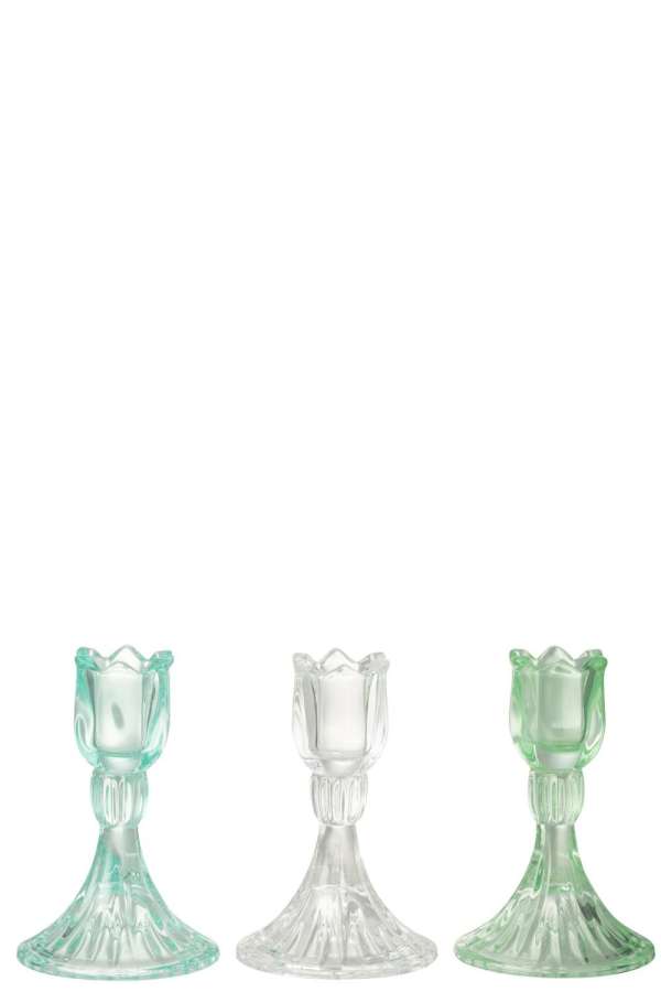 CANDLE HOLDER TULIP COLD GLASS MIX ASSORTMENT OF 3