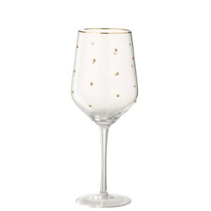 WINE GLASS DOTS GLASS TRANSPARENT/GOLD COLORED