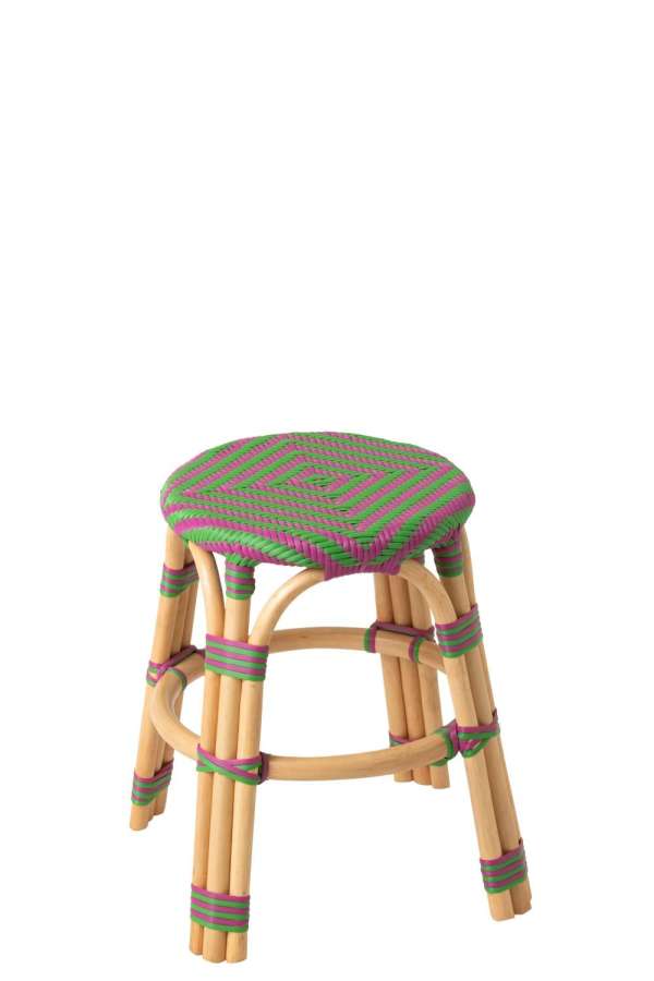 STOOL GEO RATTAN PINK/GREEN
