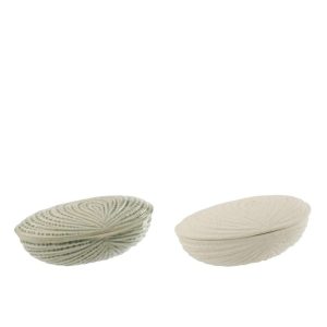 BOX SHELL STONEWARE WHITE/OLIVE ASSORTMENT OF 2