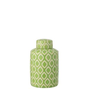 JAR DECORATIVE CHECKERED PORCELAIN GREEN/WHITE LARGE