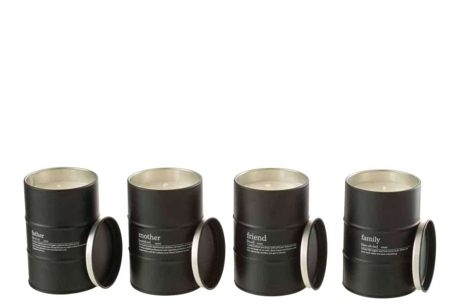 SCENTED CANDLE FAMILY ENGLISH-FRENCH BLACK 55H ASSORTMENT OF 4