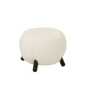STOOL FUR WITH WOODEN LEGS WOOD WHITE