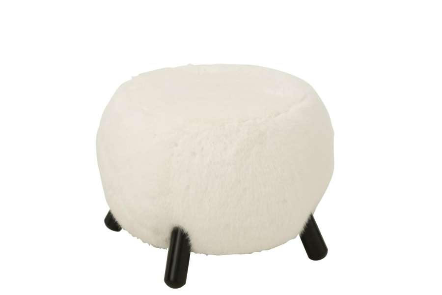 STOOL FUR WITH WOODEN LEGS WOOD WHITE