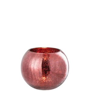 TEALIGHT HOLDER BALL CRAQUELURE GLASS PINK LARGE