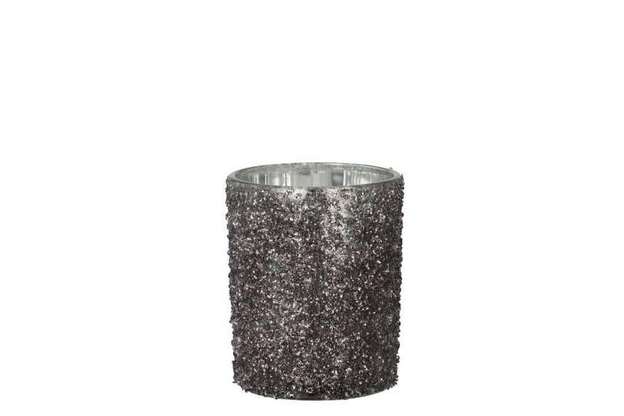 TEALIGHT HOLDER GLITTER GLASS ANTHRACITE GREY LARGE