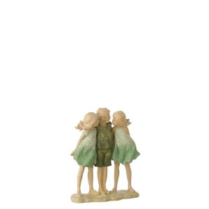 CHILDREN SISTERS  +  BROTHER POLYRESIN GREEN/ECRU