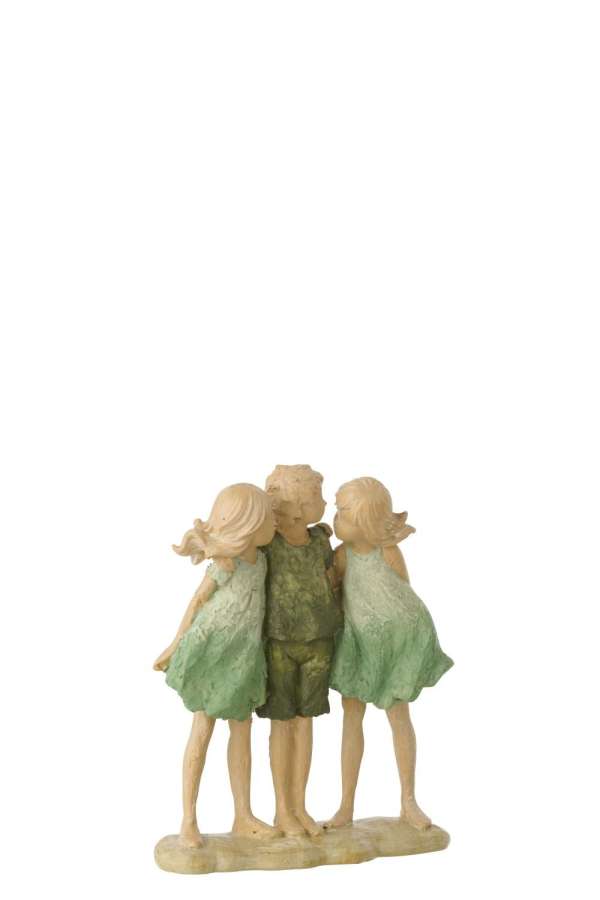 CHILDREN SISTERS  +  BROTHER POLYRESIN GREEN/ECRU