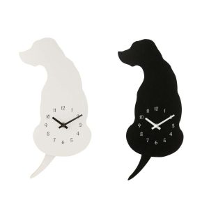 WALL CLOCK DOG MDF BLACK/WHITE ASSORTMENT OF 2