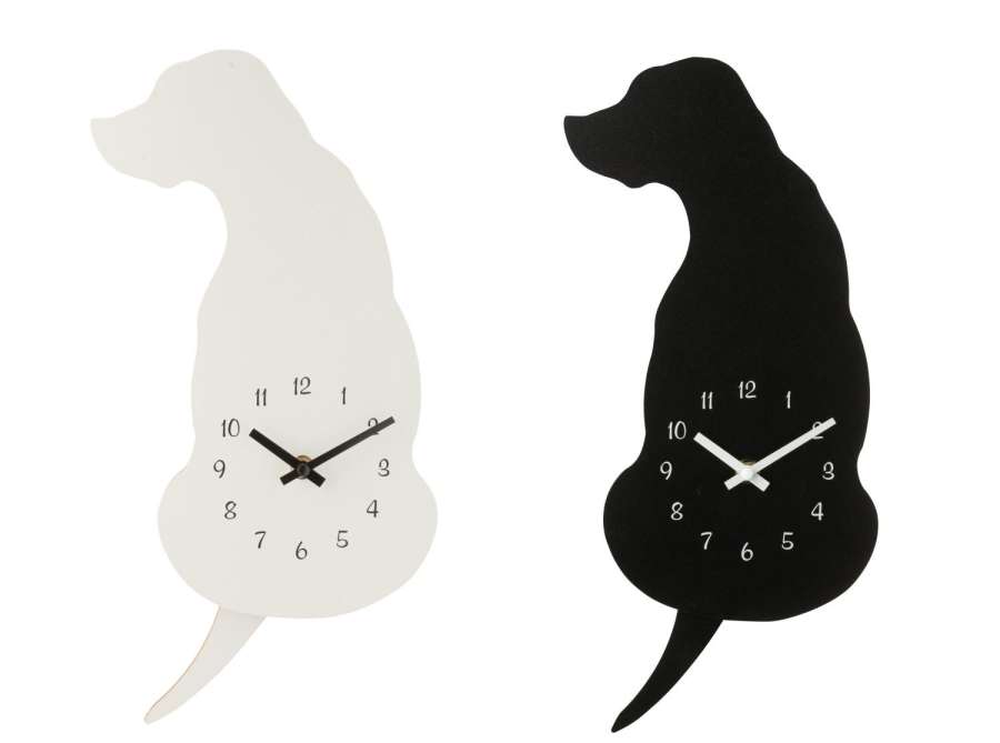 WALL CLOCK DOG MDF BLACK/WHITE ASSORTMENT OF 2