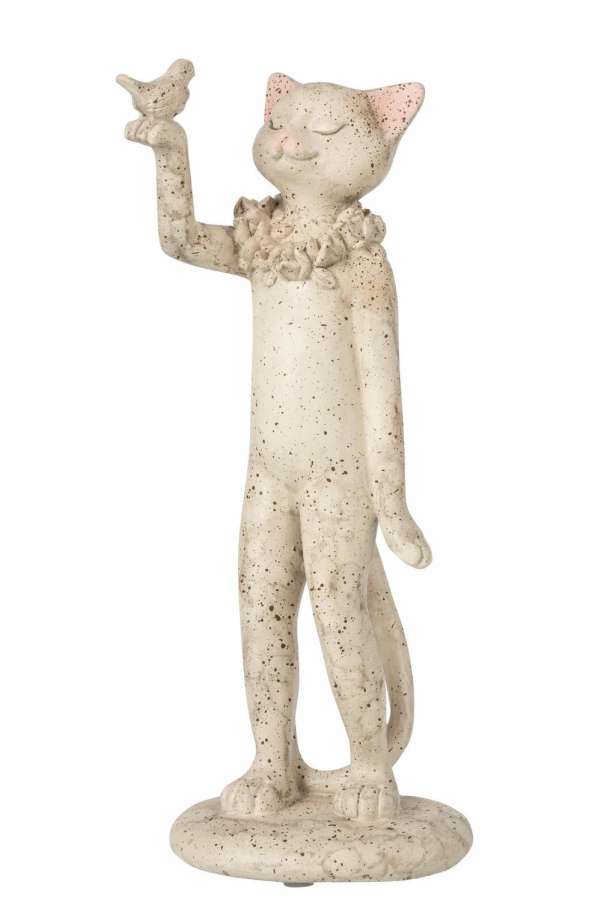 CAT WITH BIRD POLY GREY