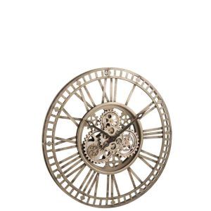CLOCK ROMAN NUMERALS VISIBLE MECANISM METAL ANTIQUE GOLD