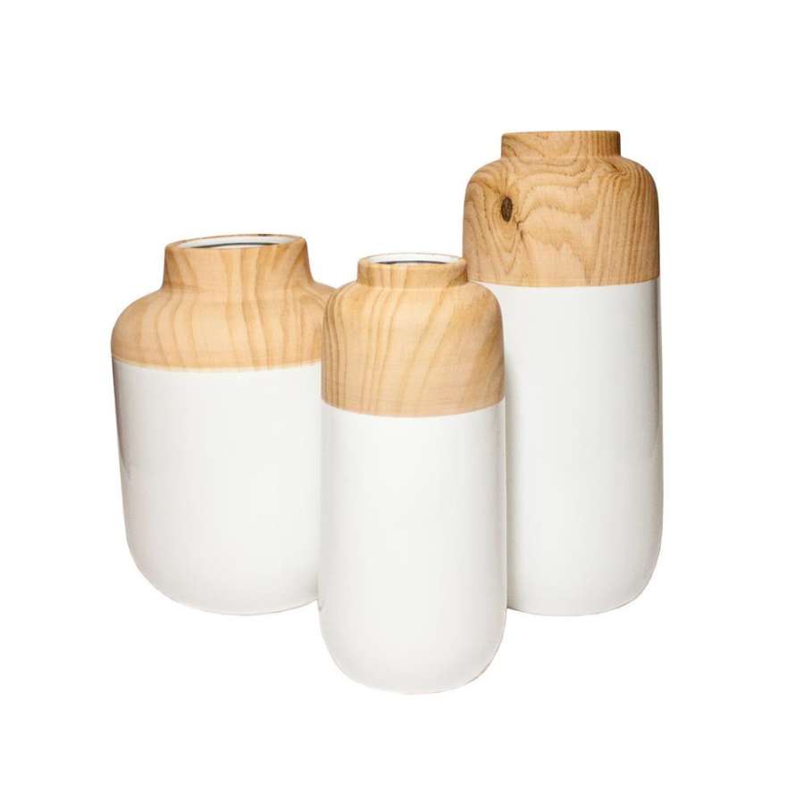 Vase keramik, hvit med tre finish