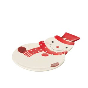 PLATE SNOWMAN DOLOMITE CHRISTMAS RED/WHITE