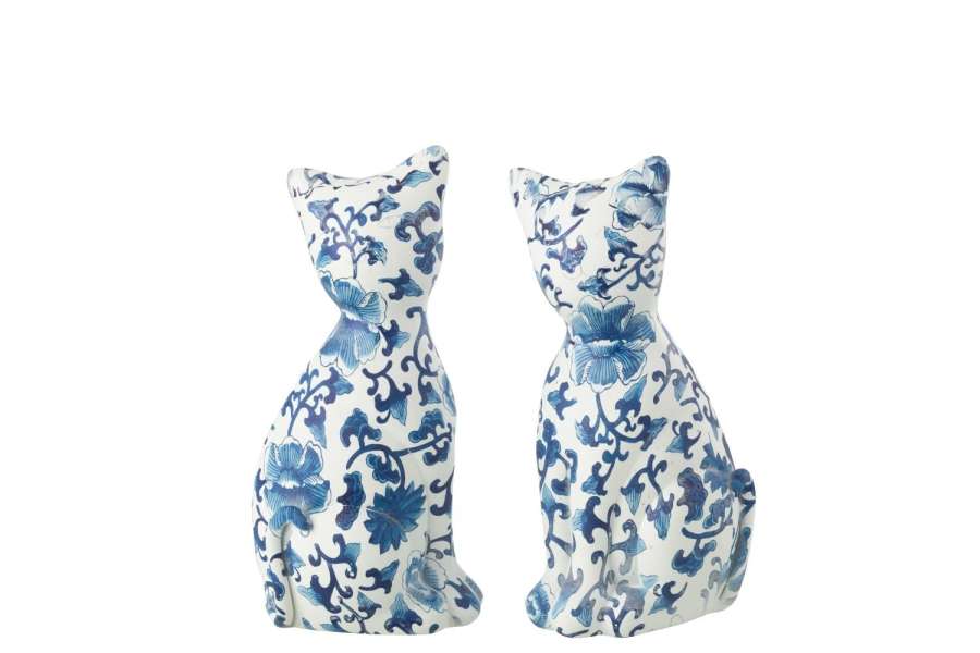 CAT PATTERNS POLYRESIN BLUE/WHITE LARGE ASSORTMENT OF 2