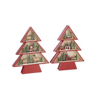 TREE LED PLYWOOD CHRISTMAS RED ASSORTMENT OF 2